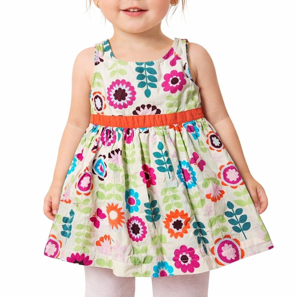 Tiny Tillia Avon Baby Girl Floral Dress 12–18 Months Cotton Orange‎ Waist